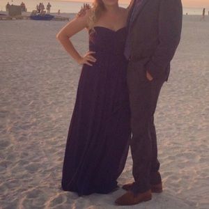 David’s Bridal Strapless Crinkle Chiffon Dress With Cascade Skirt EUC